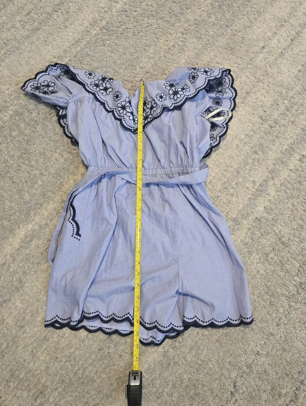 Kate Spade New York Blue Off Shoulder Floral Embroidered Romper Scallop Size 8